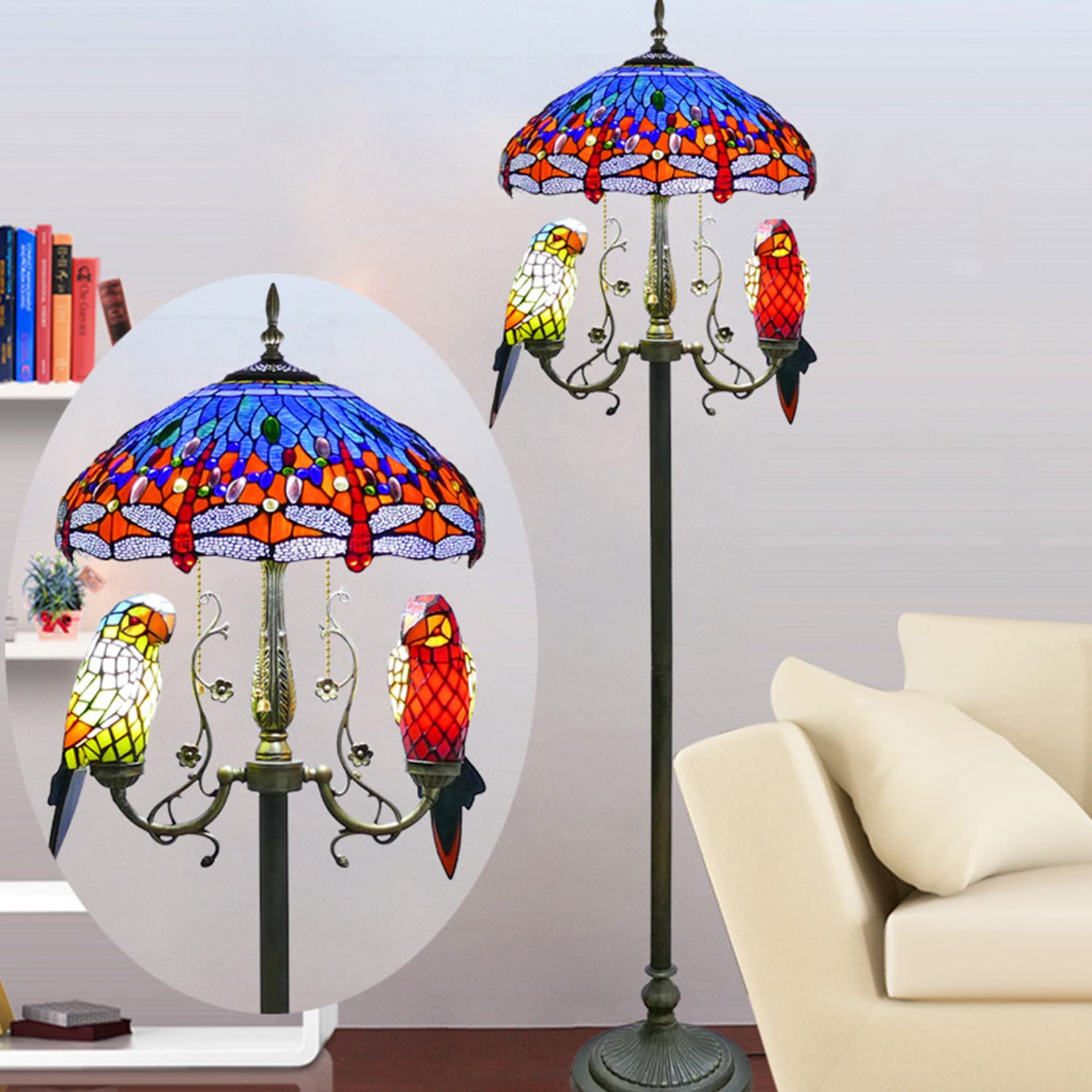 オウムのステンドグラスランプ Amazon.co.jp : トンボ オウム ステンドグラス 5灯フロアランプ オウム